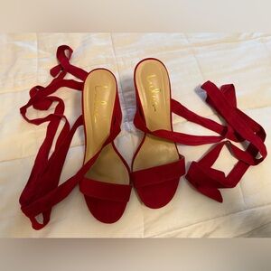 Lulu's Red Suede Lace-Up Heels